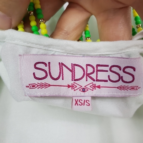 Sundress Fringe and Beaded thin white long bell sleeve top size Small - Picture 6 of 8